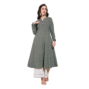 FIORRA Womens Turquoise Floral Printed Anarkali Kurta
