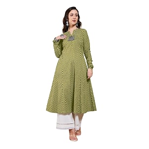 FIORRA Womens Turquoise Floral Printed Anarkali Kurta