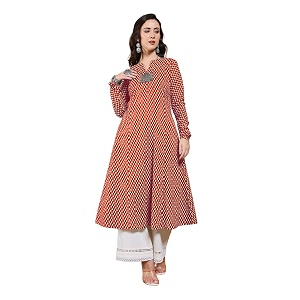 FIORRA Womens Turquoise Floral Printed Anarkali Kurta