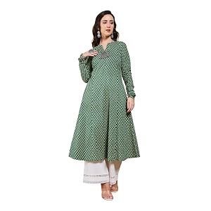 FIORRA Womens Turquoise Floral Printed Anarkali Kurta