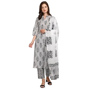 FIORRA Womens White Pure Cotton Kurta with