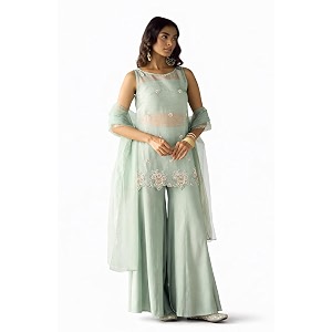 FIORRA Women Sea Green Crush Organza Hand