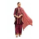 FIORRA Women Wine Ice Velvet Embroidered Kurta
