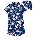 fioukiay Toddler Baby Boy Summer Outfits Little Kids Hawaiian Clothes Short Sets Floral Top Bowtie Shirt