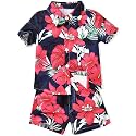 fioukiay Toddler Baby Boy Summer Outfits Little Kids Hawaiian Clothes Short Sets Floral Top Bowtie Shirt