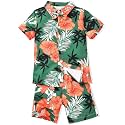 fioukiay Toddler Baby Boy Summer Outfits Little Kids Hawaiian Clothes Short Sets Floral Top Bowtie Shirt