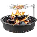 Fire Pit Ring with Grill 31 inch Fire Ring for Outside Fire Pit,Smokeless Firepit Insert Metal Steel Large Round Fire Rings Above/In-Ground Camping Firepit for Outdoor Garden Patio Backyard Picnic BBQ