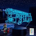 Fire Truck 3D Night Light for Boys, 16 Colors with Remote Control, Timer, RGB Flashing Mode, Dimmable LED Illusion Lamp, Fire Truck Ornament for Birthday Holiday Christmas Decor