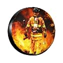 Firefighter Fireman Flame Spare Tire Cover Wheel Protectors Dust-Proof Wheel Tire Cover Fit Trailer, Rv, Sand Many Vehicle 17inch
