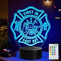 Firefighter Gifts for Men, 3D Night Light for Fireman, 16 Colors with Remote Control, Timer, RGB Flashing Mode, Dimmable LED Illusion Lamp, Firefighter Decor for Birthday Holiday Christmas