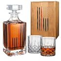 Firefighter Tactical Red American Flag USA Whiskey Gift Set | 730mL Decanter & 2 Whiskey Glass + Wood Gift Box | Fire Fighter, Gifts, Wine Decanter Airtight, Fire Department FD, Men, Dad, Him
