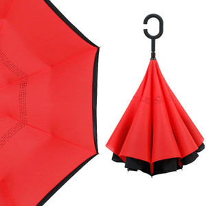 firefly hub water protective rain season and sun protection c-shaped handle car umbrella black red