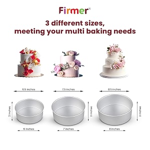 firmer cake mould set  aluminium pan round shape cake baking set for microwave oven  baking tray  cake tin  silver  set of 3