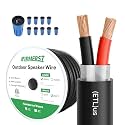 FIRMERST 14/2 Direct Burial Outdoor Shielded Speaker Wire 260 Feet,Oxygen-Free Copper (OFC) with Waterproof Connectors