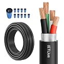 FIRMERST 14/4 Outdoor Speaker Wire 50FT, Shielded Direct Burial Cable, (OFC) Oxygen-Free Copper, Waterproof &amp; UV Resistant, with Connectors