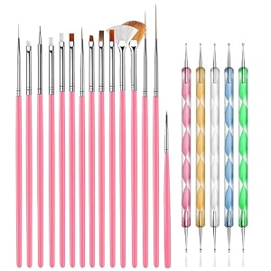 20-pc nail art brush kit precision nail design brushes with 5 dotting pens premium synthetic bristles white