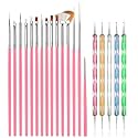 20-Pc Nail Art Brush Kit, Precision Nail Design Brushes with 5 Dotting Pens, Premium Synthetic Bristles, White