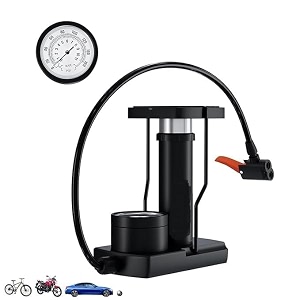 first choice dual head foot air pump with pressure gauge heavy compressor floor pump for bicycle football motorbike black