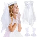First Communion Veil and Gloves Set for Girls - Holy Catholic Veil for Girls 7-16 1st Chapel Church Communion Dress, White