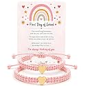 First Day of Kindergarten Bracelets for Mommy and Me Back To School Gift Matching Bracelets, Mother Daughter Bracelets Pre-K Gifts for Girls Boys, Heart Wish Adjustable Bracelets