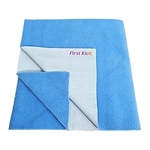 first kick instadry anti-piling fleece extra absorbent quick dry sheet for baby baby bed protector waterproof baby sheet small size 70x50cm pack of 1 blue