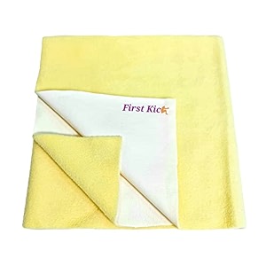 first kick instadry anti-piling fleece extra absorbent quick dry sheet for baby baby bed protector waterproof baby sheet large size 140x100cm pack of 1 yellow