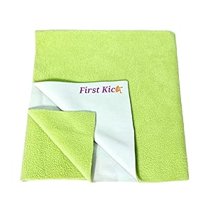 first kick waterproof baby bed protectormattress cotton dry sheet 140cm x 100 cm for born babykids- parrot green - large