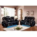 First of a Kind Luxurious Black Loveseat Sofa - Dual Reclining Loveseat with Console Slate - Diamond-Stitched Leather and LED Lighting - Cup Holders, Bass Speaker &amp; Power Controls