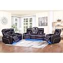 First of a Kind Luxurious Brown Loveseat Sofa - Dual Reclining Loveseat with Console Slate - Diamond-Stitched Leather and LED Lighting - Cup Holders, Bass Speaker &amp; Power Controls