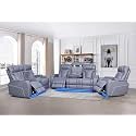 First of a Kind Luxurious Gray Loveseat Sofa - Dual Reclining Loveseat with Console Slate - Diamond-Stitched Leather and LED Lighting - Cup Holders, Bass Speaker &amp; Power Controls