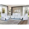 First of a Kind Luxurious White Loveseat Sofa - Dual Reclining Loveseat with Console Slate - Diamond-Stitched Leather and LED Lighting - Cup Holders, Bass Speaker &amp; Power Controls