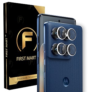 first mart silver camera ring guard protector for motorola edge 60  tempered glass with metal alloy rings hd clear scratch resistant case-friendly  pack of 1