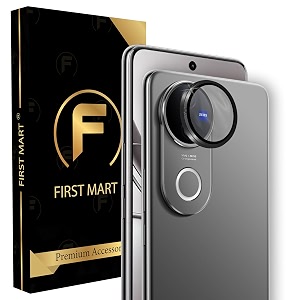 first mart black camera ring guard protector for vivo v50 and v50e  tempered glass with metal alloy rings hd clear scratch resistant case-friendly  pack of 1