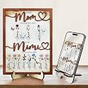 First Mom Now Grandma Wood Frame with Phone Stand Gifts Mothers Day New Grandmother Custom Grandma's Garden Plaque Birth Month Flowers Sign with Grandkids Names, Birthday Gift for Nana, Dog Cat