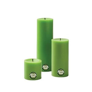 first row aromatic fables magnet scented light green color pillar wax candles with fiber tray stand size 8x6x3 inch set of 3