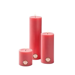 first row aromatic fables mogra scented pink color pillar wax candles with fiber tray stand size 8x6x3 inch set of 3