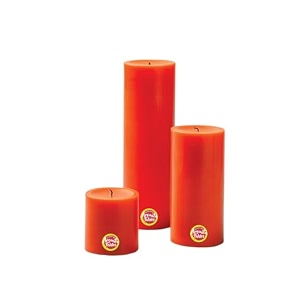 first row aromatic fables orange scented orange color pillar wax candles with fiber tray stand size 8x6x3 inch set of 3