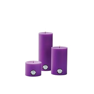 first row aromatic fables lavender scented voilet color pillar wax candles with fiber tray stand size 4x3x2 inch set of 3