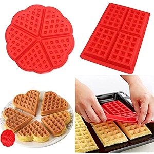 first try 2 pack silicone waffle mould for baking non stick square heart shaped waffles bakeware tool red round and rectangle