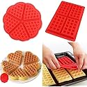 First Try 2 Pack Silicone Waffle Mould for Baking Non Stick Square Heart Shaped Waffles Bakeware Tool Red (Round and Rectangle)