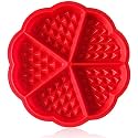 First Try Bakeware Silicone Waffle Baking Non Stick Molds Flower Heart Shape Waffle Mold Muffin Mould, Red (Round 1 Pcs)