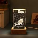 Fish Cube Crystal Night Light, Glass Ball Night Lamp with Woodern Base, Decorations Gifts for Men,Women, Kids, Boys, Girls, Teens (Fish Cube)