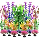 QUOZUO Fish Tank Decorations Plants, 20pcs Aquarium Decorations Plants Plastic, Fish Tank Accessories, Fish Cave and Hideout Ornaments, Aquarium Decor