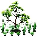 Fish Tank Plants Decorations, 10pcs Aquarium Decor Artificial Plants, Green Plastic Tree Fish Decorations for Tank