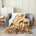 Fish Throw Flannel Blanket,Chinese Style Lotus Leaves Fleece Fleece Blanket for Home Bedroom Decor Sofa Couch,Retro Ink Landscape Painting Soft Bedding,40"x50"