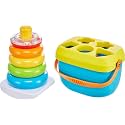 Fisher-Price Baby’s First Blocks &amp; Rock-a-Stack Toy Set, Bucket of 10 Shapes &amp; Ring Stacking Activity for Developmental Play Ages 6+ Months (Amazon Exclusive), Pack of 2