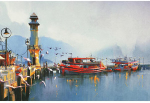 artzfolio fishing boat in harbor unframed paper poster 18inch x 12inch 457cms x 305cms paper print 12 inch x 18 inch rolled