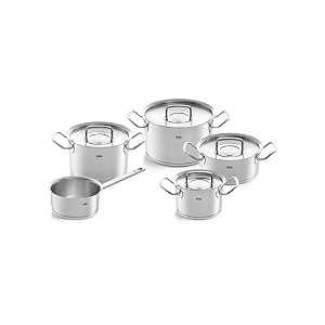 fissler original-profi collection stainless steel 9 piece cookware set with metal lids all stovetops including induction cookstar base oven safe to 450f