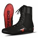 FISTRAGE Leather Kick Boxing Shoes Fighting Sports Master Training Mesh Unisex Pro Men's and Youth Genuine Boot Light Weight | Black Color Boxing Shoes for Adults