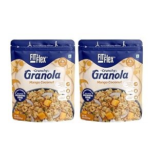 fit amp flex baked granola  mango coconut  oat rich cereal with real freeze dried fruits  ready to eat healthy breakfast food  cholesterol free with immunity boosters - 275 gm - pack of 2